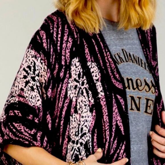 “TIGER LILY” Mixed Floral Boho Animal Print Open Kimono - Picture 6 of 8